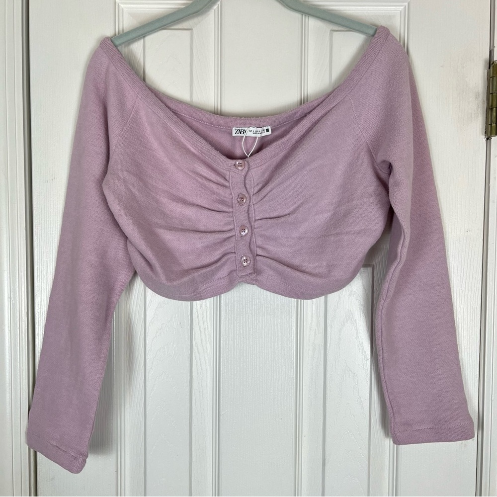 Zara Lilac Ruched Cropped Cardigan